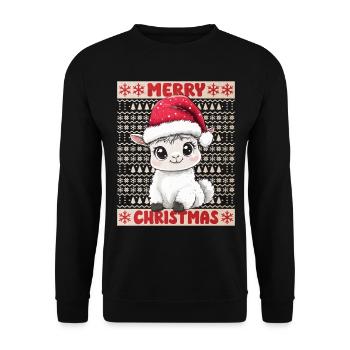 Lama Alpaka Ugly Christmas Weihnachten Xmas Süß - Unisex Pullover - Schwarz - Vorne - Alina (178cm) & Michal (187cm)