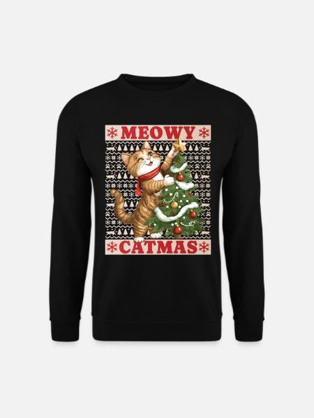 Katze Weihnachtsbaum Weihnachten Xmas Süß Lustig - Unisex Pullover - Schwarz
