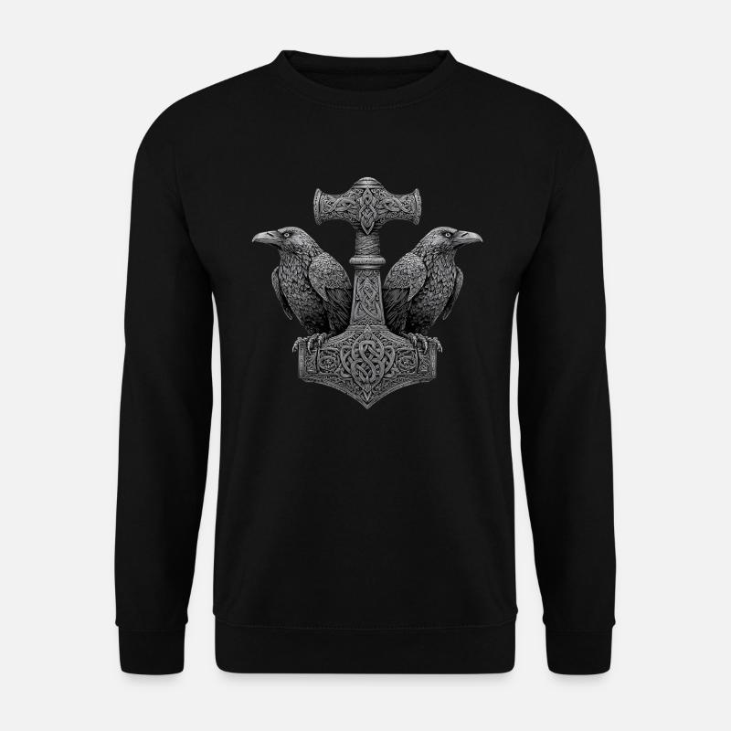 Rabe Thors Hammer Wikinger Symbol - Unisex Pullover - Schwarz