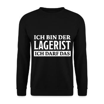 Lagerist Spruch Logistik Lustige Lagerist Geschenk - Unisex Pullover - Schwarz - Vorne - Alina (178cm) & Michal (187cm)