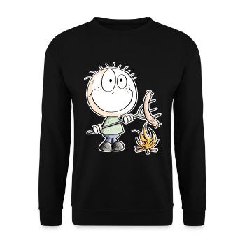 Lustiges Wurst Grillen Strichmännchen - Unisex Pullover - Schwarz - Vorne - Alina (178cm) & Michal (187cm)