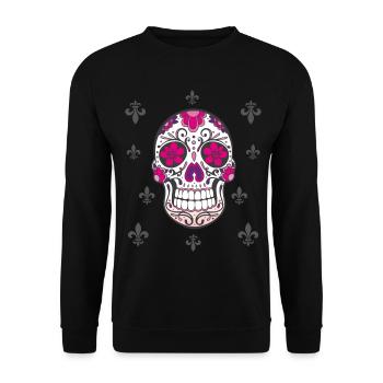 Sugar Skull Fleur De Lis - Unisex Sweatshirt - black - Front - Alina (178cm) & Michal (187cm)