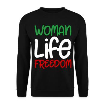 Woman Life Freedom Iran Frauen Frau Frauenrechte - Unisex Pullover - Schwarz - Vorne - Alina (178cm) & Michal (187cm)