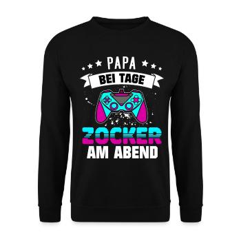 Gamer Papa - Geschenk für Gamer zum Vatertag - Unisex Pullover - Schwarz - Vorne - Alina (178cm) & Michal (187cm)