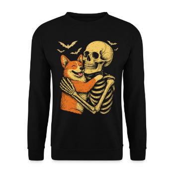 Halloween Cute Skeleton Cuddly Corgi - Unisex Sweatshirt - black - Front - Alina (178cm) & Michal (187cm)