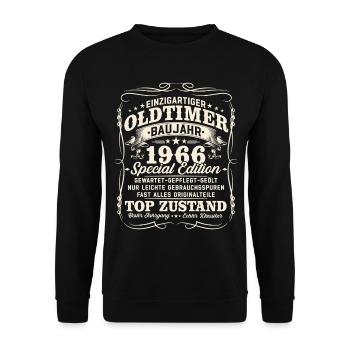 60. Geburtstag 1966 Oldtimer Geschenk Retro - Unisex Pullover - Schwarz - Vorne - Alina (178cm) & Michal (187cm)
