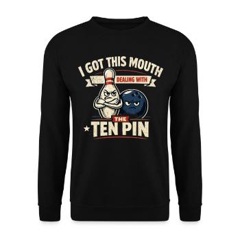 Bowling-Humor Lustiger Sportgeschenk - Unisex Pullover - Schwarz - Vorne - Alina (178cm) & Michal (187cm)