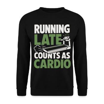 Running Late Counts as Cardio Laufband - Unisex Pullover - Schwarz - Vorne - Alina (178cm) & Michal (187cm)