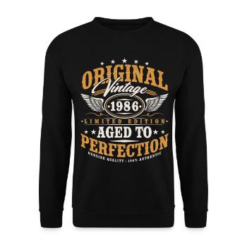 Original 1986 Jahrgang Vintage Geburtstag Geschenk - Unisex Pullover - Schwarz - Vorne - Alina (178cm) & Michal (187cm)