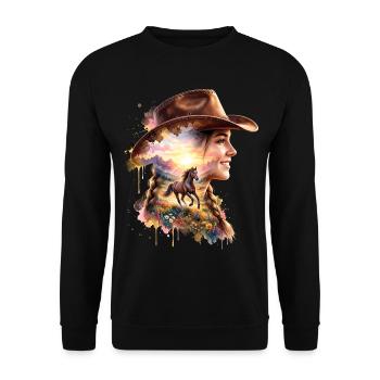 Reiterin Pferd Freiheit - Unisex Pullover - Schwarz - Vorne - Alina (178cm) & Michal (187cm)