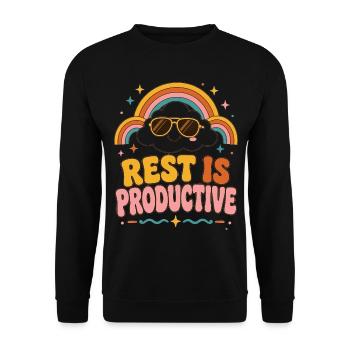 Rest ist produktiv Regenbogen - Unisex Pullover - Schwarz - Vorne - Alina (178cm) & Michal (187cm)