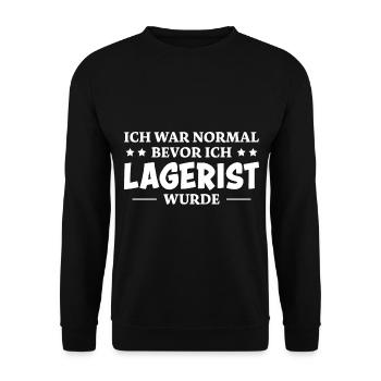 Lagerist Spruch Logistik Lustige Lagerist Geschenk - Unisex Pullover - Schwarz - Vorne - Alina (178cm) & Michal (187cm)