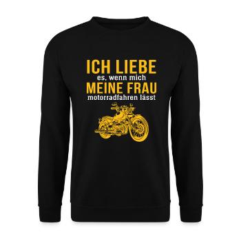 meine frau motorradfahren lässt - Unisex Pullover - Schwarz - Vorne - Alina (178cm) & Michal (187cm)
