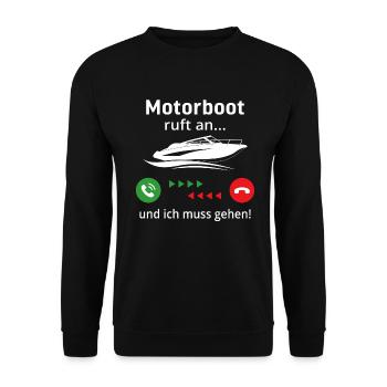 motorboot ruft an und ich muss gehen - Unisex Pullover - Schwarz - Vorne - Alina (178cm) & Michal (187cm)