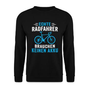Echte radfahrer brauchen keinen akku - Unisex Pullover - Schwarz - Vorne - Alina (178cm) & Michal (187cm)