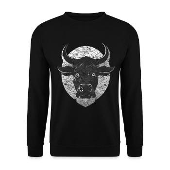 Stier Bulle grimmig böse - Unisex Pullover - Schwarz - Vorne - Alina (178cm) & Michal (187cm)