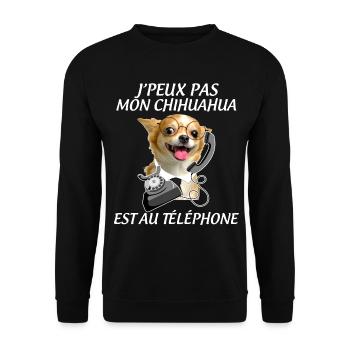 Chien chihuahua téléphone Cadeau humour - Sweat-shirt Unisexe - noir - Devant - Alina (178cm) & Michal (187cm)