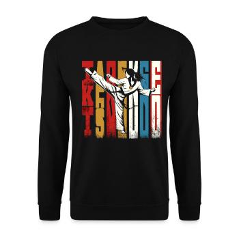 Dynamic High Kick Taekwondo Martial Artist - Unisex Pullover - Schwarz - Vorne - Alina (178cm) & Michal (187cm)