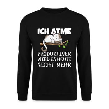 Katze Relaxen Chillen Pause Schlafen - Unisex Pullover - Schwarz - Vorne - Alina (178cm) & Michal (187cm)