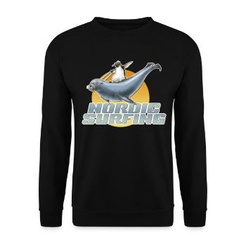 shirt de pingouin motif lion nordic sea surf nouveau - Sweat-shirt Unisexe - noir - Devant - Alina (178cm) & Michal (187cm)
