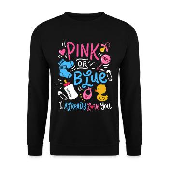 Gender Reveal - Unisex Pullover - Schwarz - Vorne - Alina (178cm) & Michal (187cm)