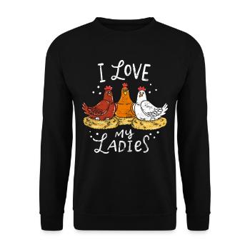 Chicken Hens - Unisex Pullover - Schwarz - Vorne - Alina (178cm) & Michal (187cm)