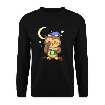 Kaffee Eule Nachteule - Unisex Pullover - Schwarz - Vorne - Alina (178cm) & Michal (187cm)