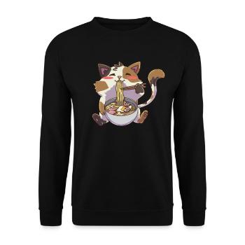 Ramen Neko Katze Kawaii - Unisex Pullover - Schwarz - Vorne - Alina (178cm) & Michal (187cm)