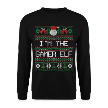 Christmas gamer elf - Unisex Sweatshirt - black - Front - Alina (178cm) & Michal (187cm)