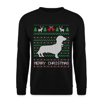 Weihnachts-Dackel - Unisex Pullover - Schwarz - Vorne - Alina (178cm) & Michal (187cm)