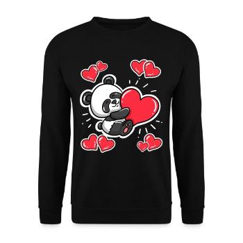 Herzen Panda Valentinstag Valentinstag - Unisex Pullover - Schwarz - Vorne - Alina (178cm) & Michal (187cm)