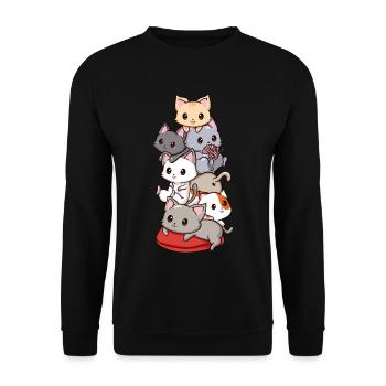 Katzen Anime Kawaii Neko - Unisex Pullover - Schwarz - Vorne - Alina (178cm) & Michal (187cm)