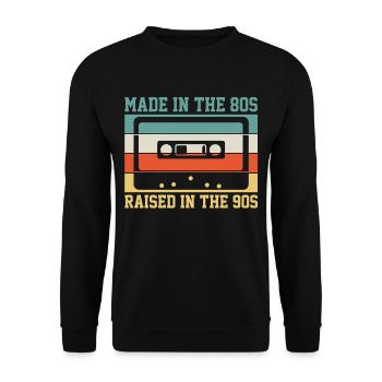 80er 90er Kassette Geburtstag - Unisex Pullover - Schwarz - Vorne - Alina (178cm) & Michal (187cm)