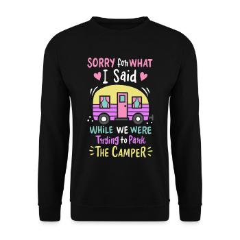 Camper Camping Zelten Zeltplatz - Unisex Pullover - Schwarz - Vorne - Alina (178cm) & Michal (187cm)