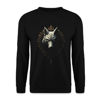 Majestätischer Wolfkopf - Unisex Pullover - Schwarz - Vorne - Alina (178cm) & Michal (187cm)