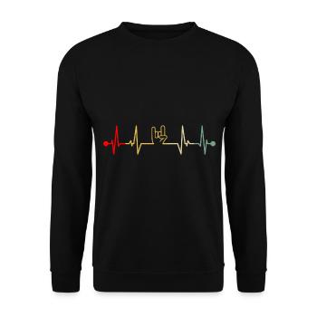 Pommesgabel Rock Metal Hand Heartbeat Retro - Unisex Sweatshirt - black - Front - Alina (178cm) & Michal (187cm)