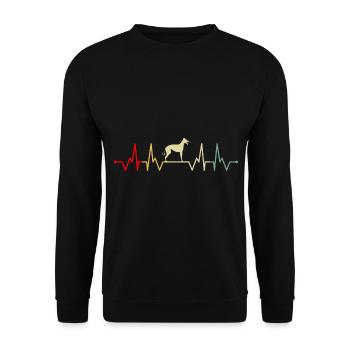 Galgo Espanol Hund Windhund Herzschlag Retro - Unisex Pullover - Schwarz - Vorne - Alina (178cm) & Michal (187cm)