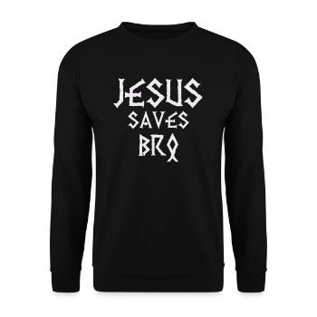 Jésus Saves Bro, cadeau shirt argent design - Sweat-shirt Unisexe - noir - Devant - Alina (178cm) & Michal (187cm)