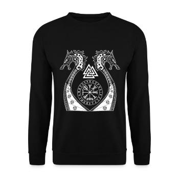 Wikinger Vegwisir Wölfe Odins Vikings Geschenk - Unisex Pullover - Schwarz - Vorne - Alina (178cm) & Michal (187cm)