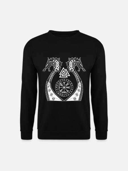 Wikinger Vegwisir Wölfe Odins Vikings Geschenk - Unisex Pullover - Schwarz