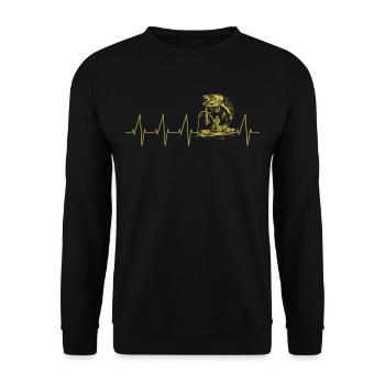 Herzschlag Hecht Blinker Angler im Boot Shirt - Unisex Pullover - Schwarz - Vorne - Alina (178cm) & Michal (187cm)