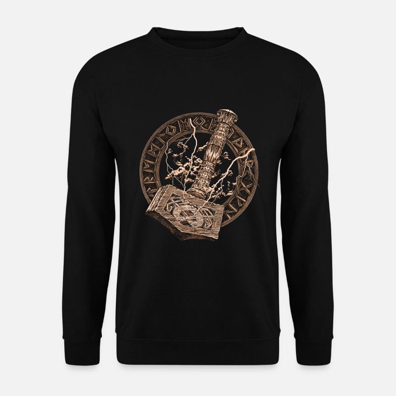 Viking Thor Hammer with clouds and lightning gift - Unisex Sweatshirt - black