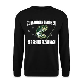 Angeln ZUM ANGELN GEBOREN ZUR SCHULE GEZWUNGEN - Unisex Pullover - Schwarz - Vorne - Alina (178cm) & Michal (187cm)