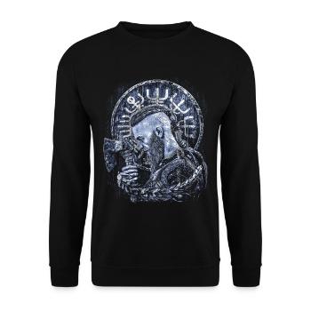 Wikinger Mann Portrait Schild Vegvisir - Unisex Pullover - Schwarz - Vorne - Alina (178cm) & Michal (187cm)