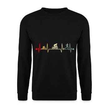 Triathlon Herzschlag Heartbeat Vintage - Unisex Pullover - Schwarz - Vorne - Alina (178cm) & Michal (187cm)