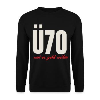 BD - Ü70 und es geht weiter - Aufschrift - - Unisex Pullover - Schwarz - Vorne - Alina (178cm) & Michal (187cm)