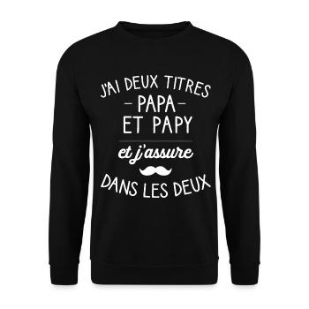 J'ai deux titres Papa et Papy j'assure dans les 2 - Sweat-shirt Unisexe - noir - Devant - Alina (178cm) & Michal (187cm)