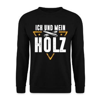 ICH UND MEIN HOLZ / KETTENSÄGE / FÖRSTER / WALD - Unisex Pullover - Schwarz - Vorne - Alina (178cm) & Michal (187cm)