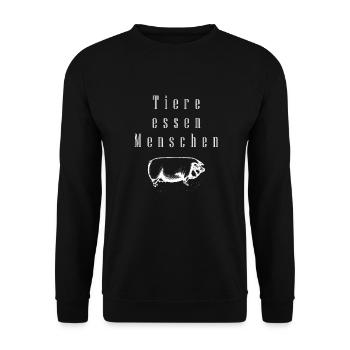 Tiere Essen Menschen | Geschenk Ethik Vegan - Unisex Pullover - Schwarz - Vorne - Alina (178cm) & Michal (187cm)