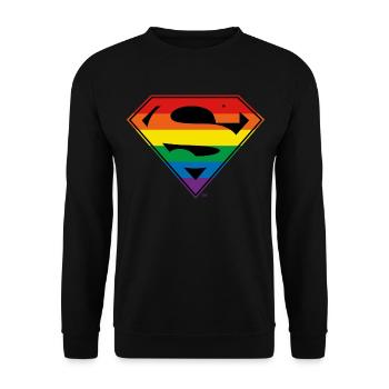Justice League Superman Regenbogen Logo - Unisex Pullover - Schwarz - Vorne - Alina (178cm) & Michal (187cm)
